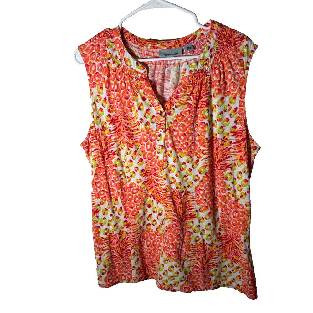 Jason Maxwell Tank Top Women's 2X Colorful V-Neck Printed Sleeveless Shirt